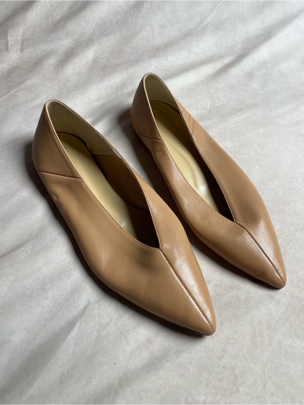 Aeyde Italy Leather Pointed Toe Flats – Nude Tan, Size 42 / US 11-12